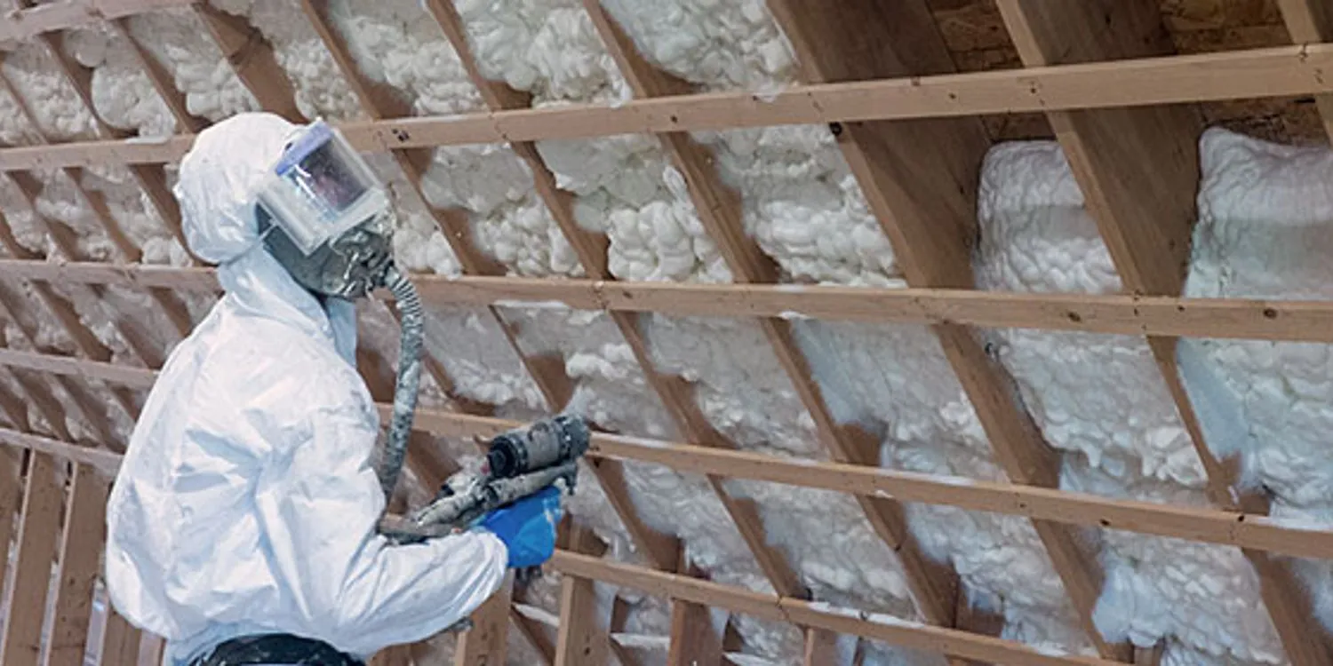 Steel building interior receiving spray foam